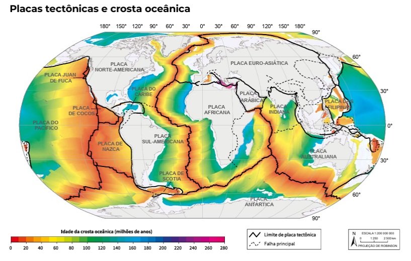 Mapa das Placas tectônicas cujos movimentos são a principal causa de terremotos